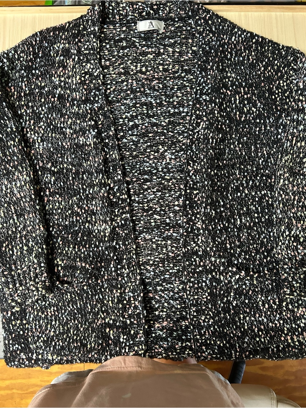 Cozy Multi-Color Knit Open Front Pockets Cardigan - Black Speckle